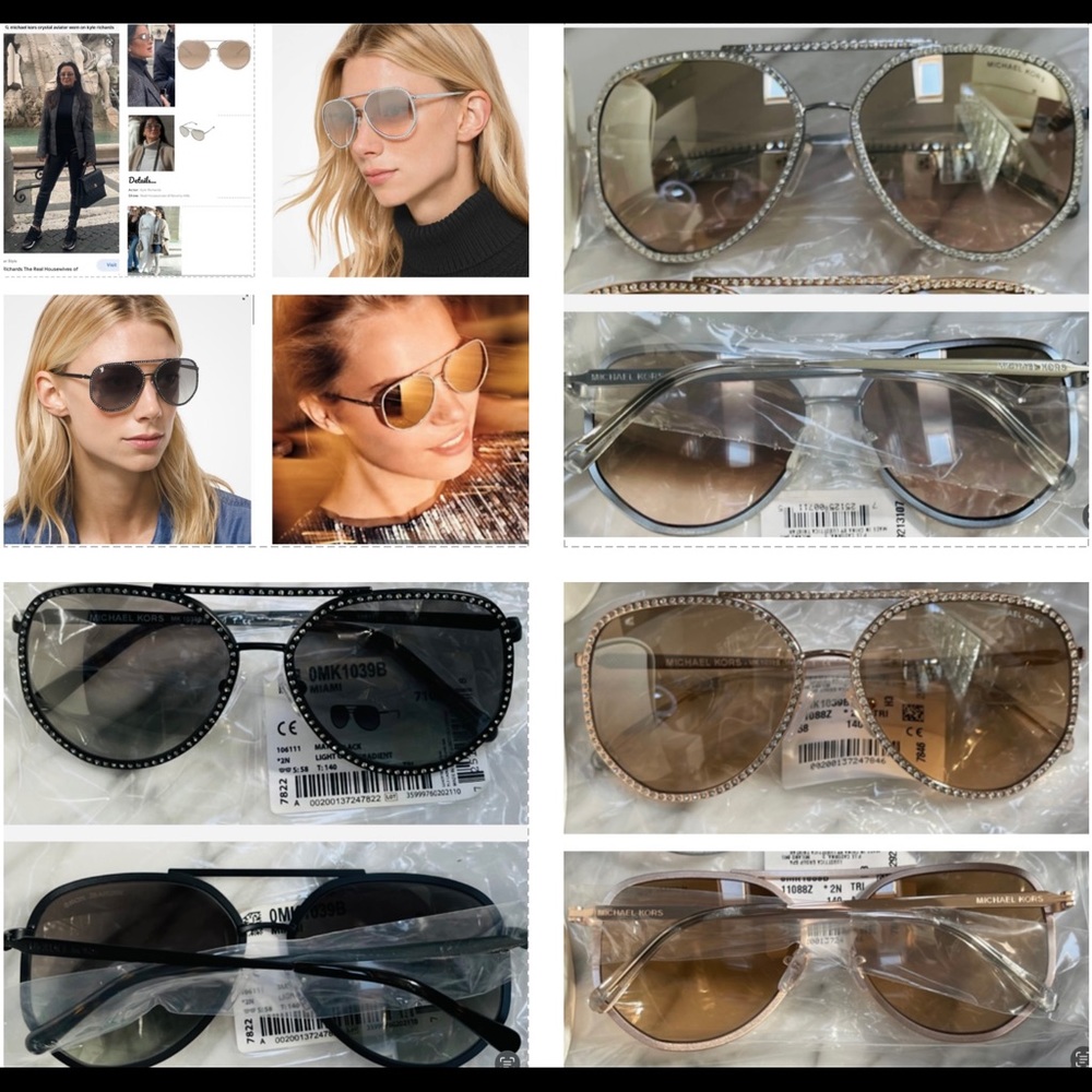 MICHAEL KORS POPULAR RHINESTONE AVIATORS IN SILVER, GOLD, BLACK, WORN ON KYLE R - Picture 1 of 16
